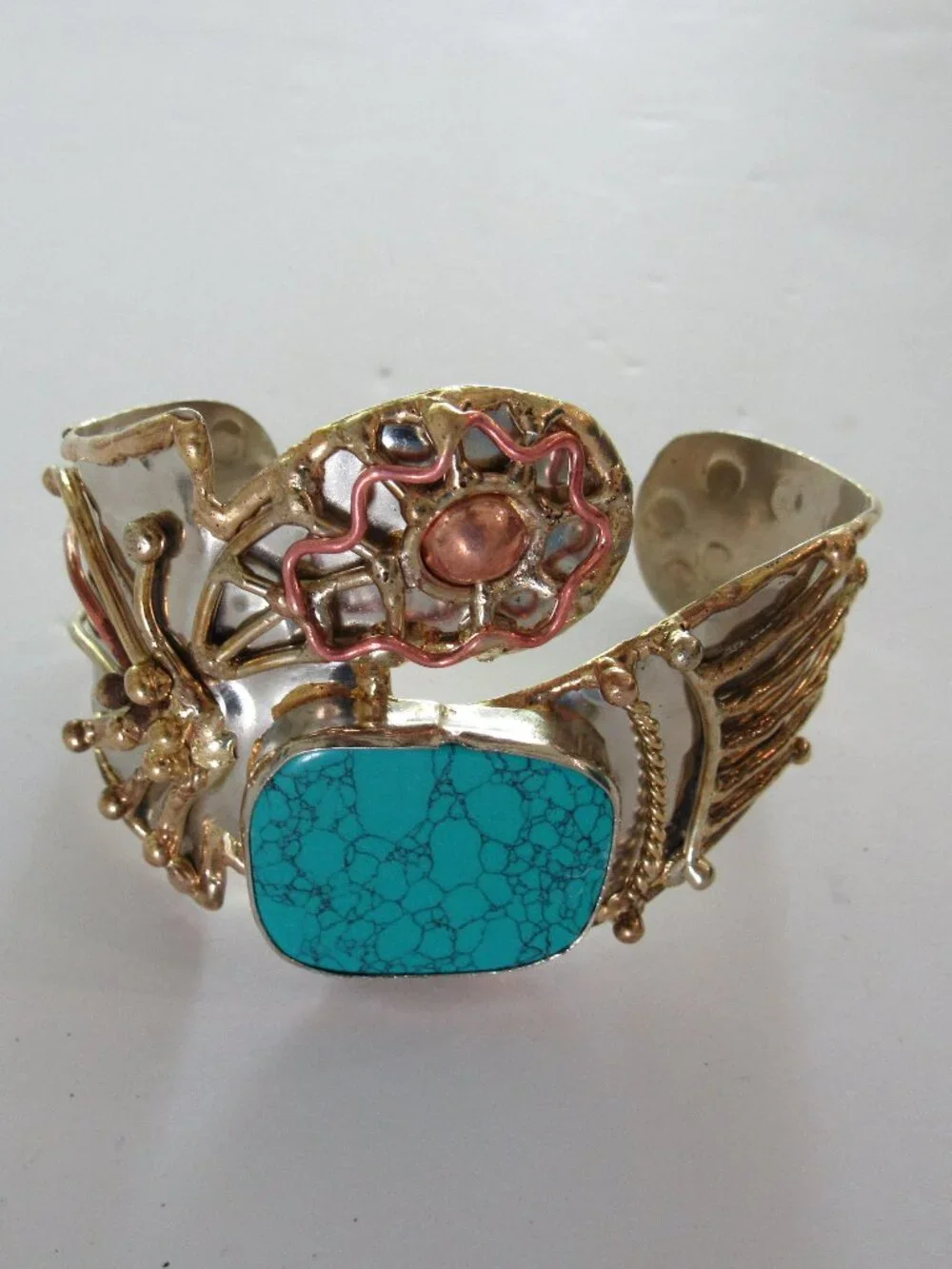 NEW Brutalist Mixed Metal Wrist Turquoise Cuff